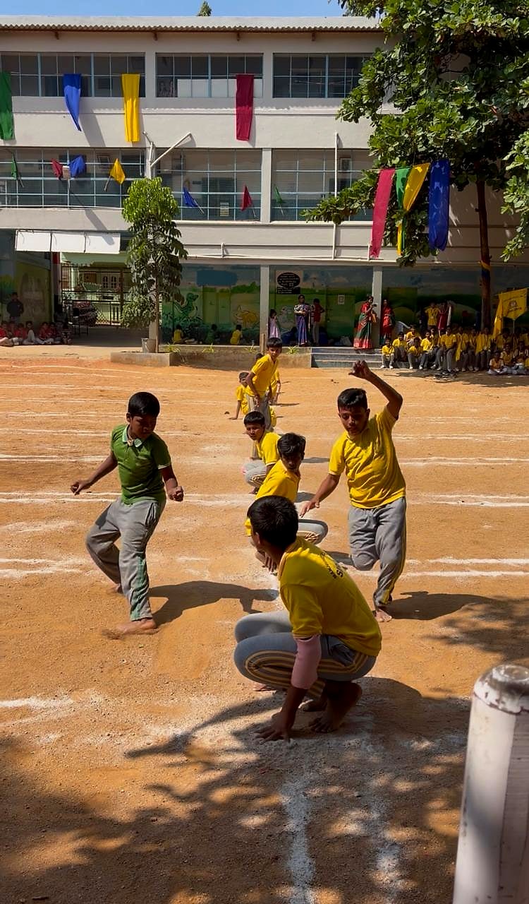 Manjushree students playing kabaddi on the school ground during the championship
